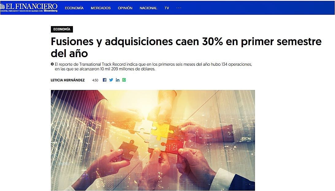 Fusiones y adquisiciones caen 30% en primer semestre del ao